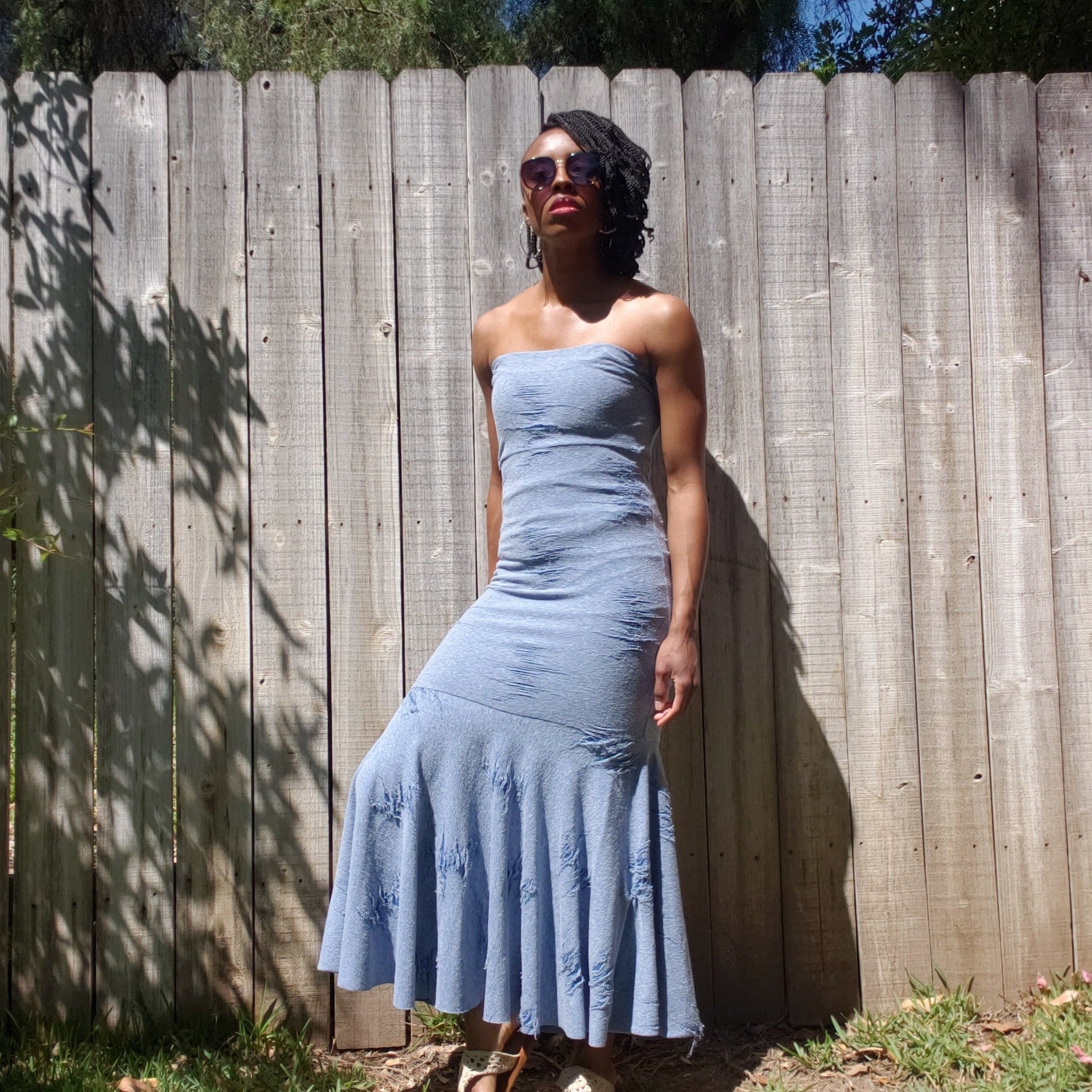 POWDER BLUE SHREDDED Mermaid Dress Set.
