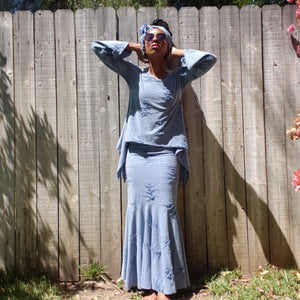 POWDER BLUE SHREDDED Mermaid Dress Set.