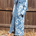 Load image into Gallery viewer, &quot;LOVE NEVER FAILS&quot; Hand Bleached Women&#39;s Denim Jacket
