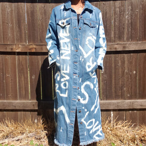 "LOVE NEVER FAILS" Hand Bleached Women's Denim Jacket