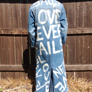 "LOVE NEVER FAILS" Hand Bleached Women's Denim Jacket