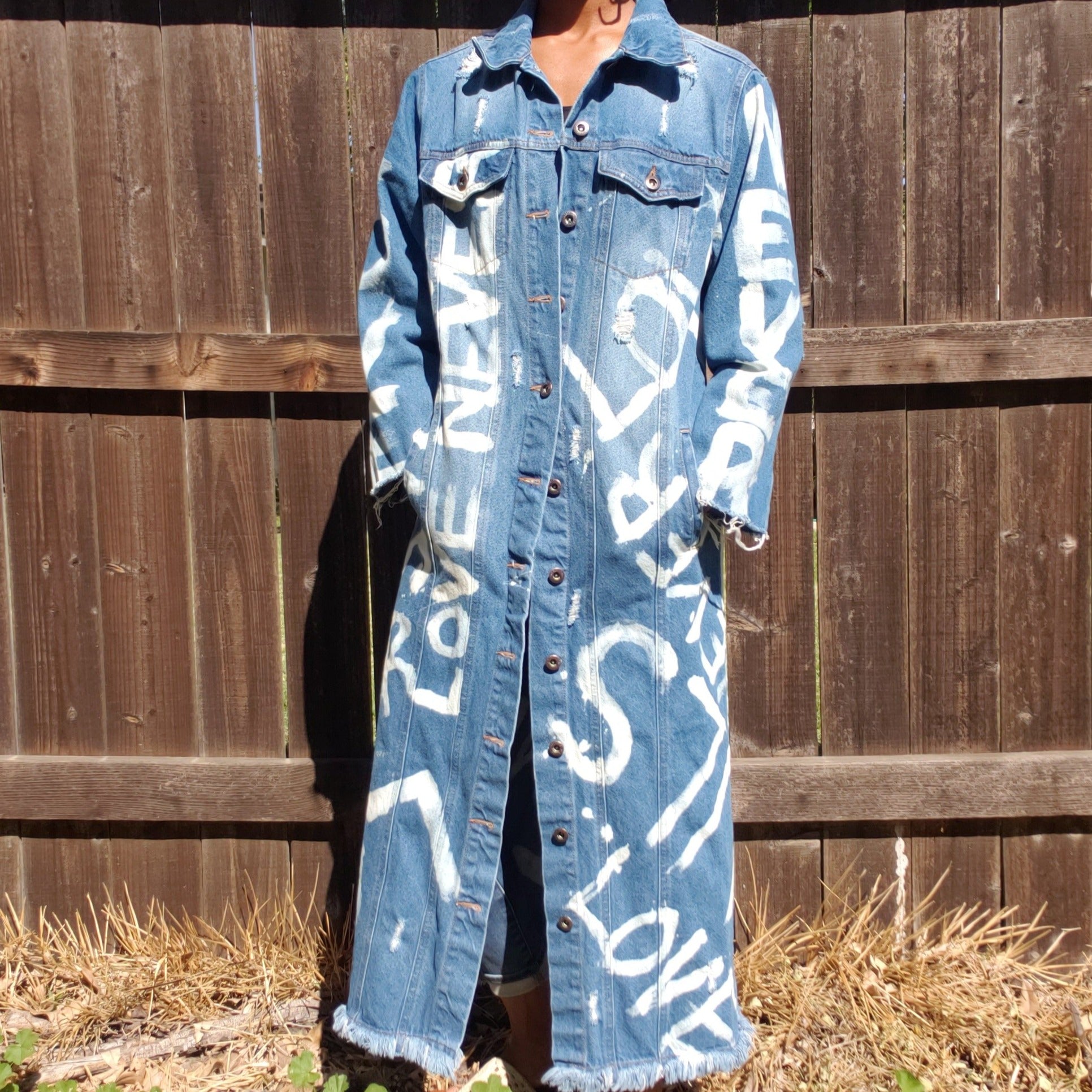 "LOVE NEVER FAILS" Hand Bleached Women's Denim Jacket