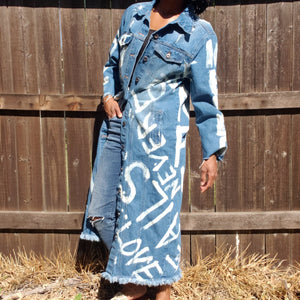 "LOVE NEVER FAILS" Hand Bleached Women's Denim Jacket