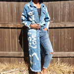 Load image into Gallery viewer, &quot;LOVE NEVER FAILS&quot; Hand Bleached Women&#39;s Denim Jacket
