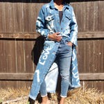 Load image into Gallery viewer, &quot;LOVE NEVER FAILS&quot; Hand Bleached Women&#39;s Denim Jacket
