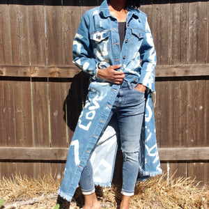 "LOVE NEVER FAILS" Hand Bleached Women's Denim Jacket