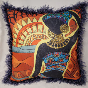 Decorative Pillow- African Woman Orange & Blue