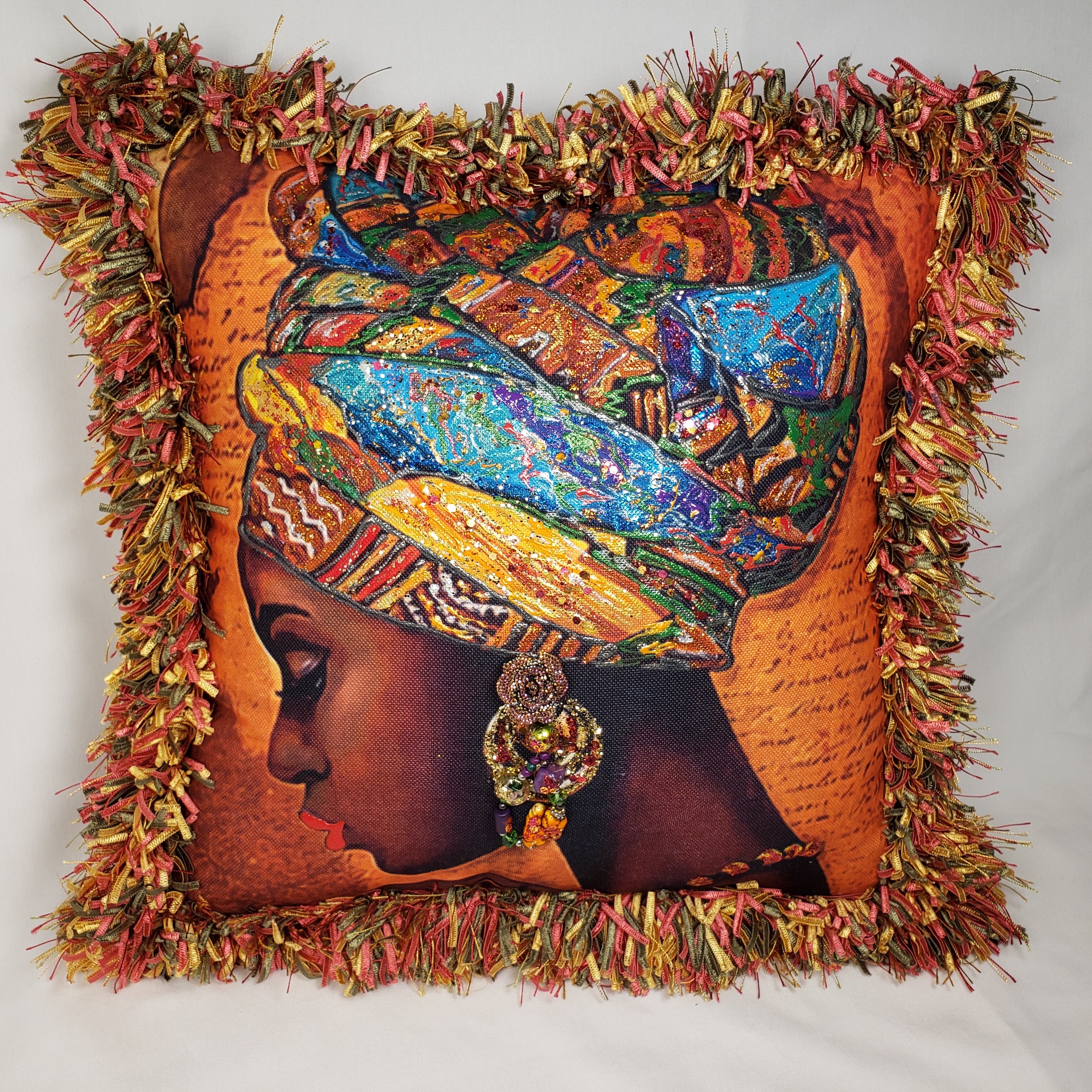 Decorative Pillow- Beautiful Woman Colorful Headwrap