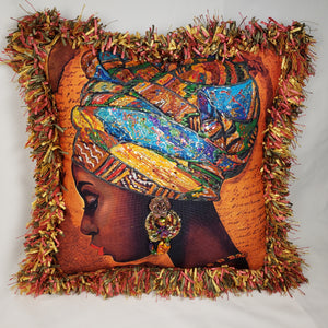 Decorative Pillow- Beautiful Woman Colorful Headwrap