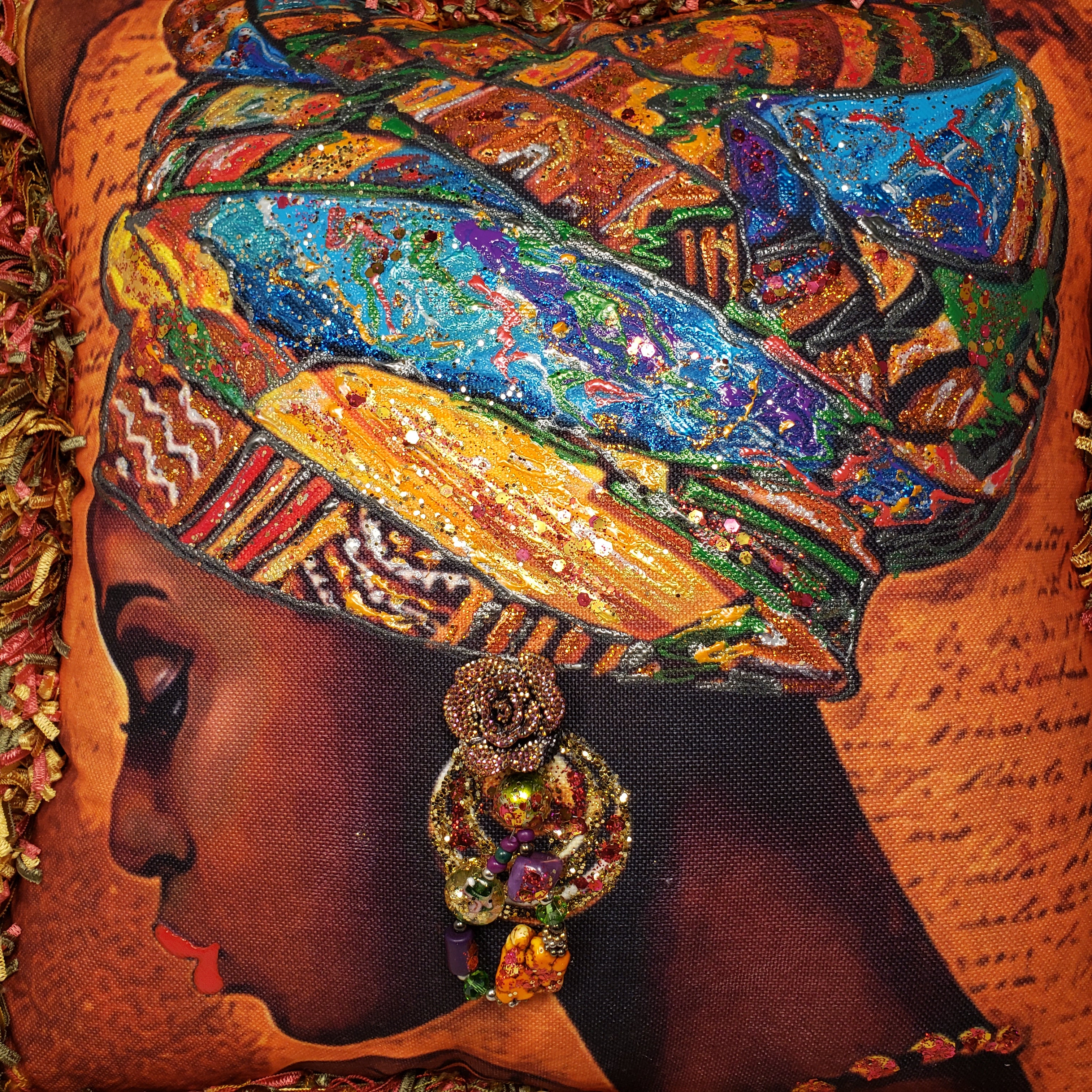 Decorative Pillow- Beautiful Woman Colorful Headwrap
