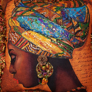 Decorative Pillow- Beautiful Woman Colorful Headwrap