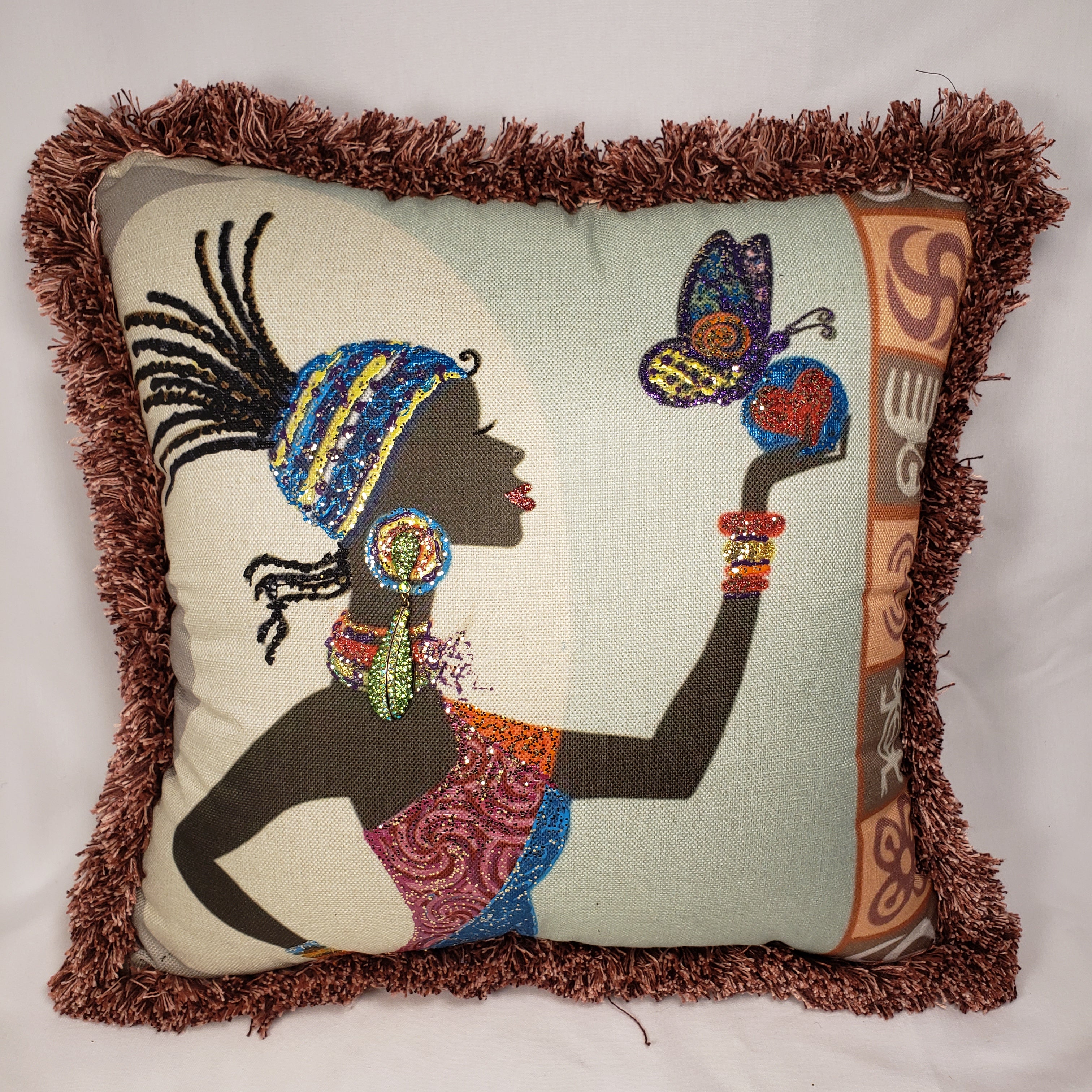 Decorative Pillow- African Woman Butterfly Design
