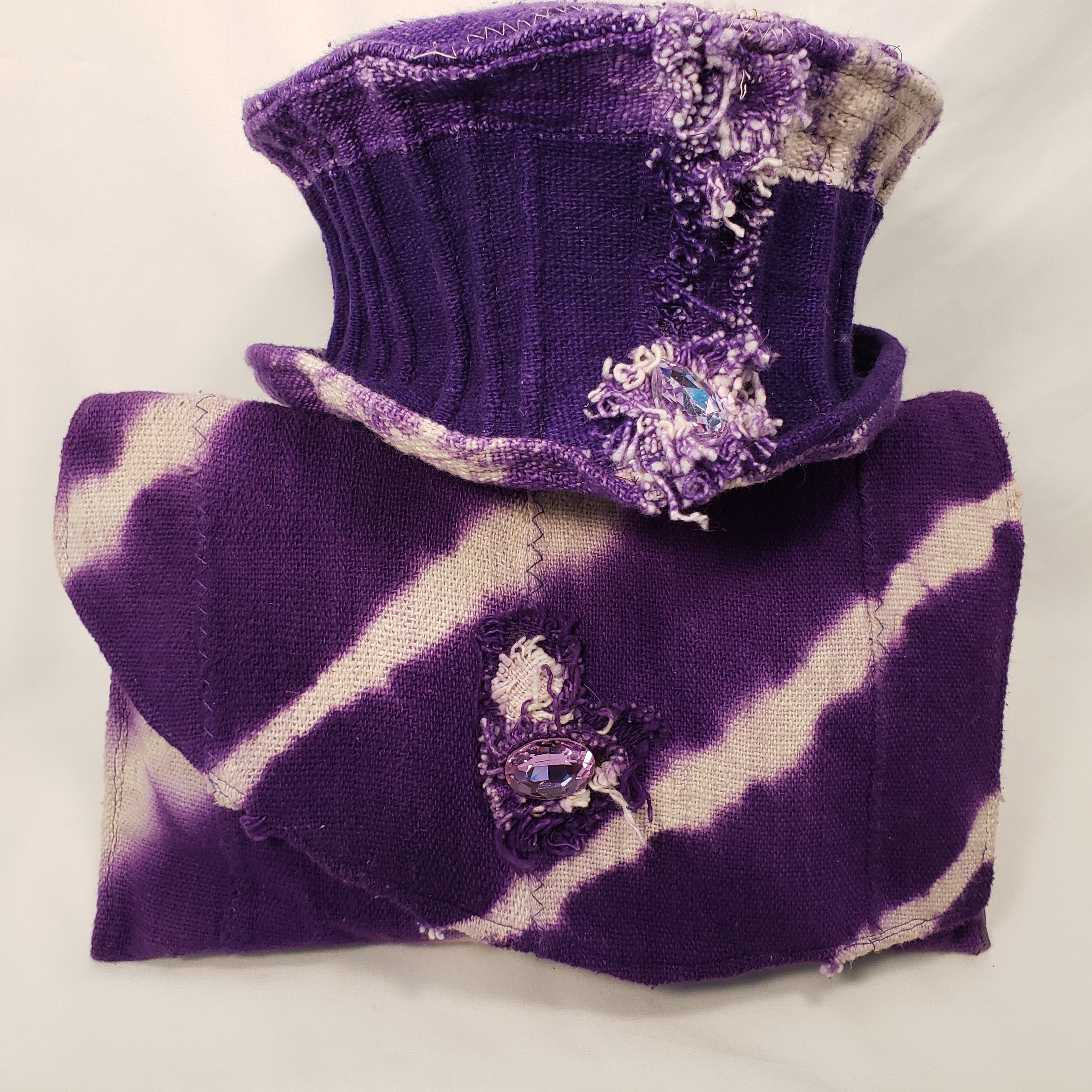 PURPLE MUDCLOTH Handmade Short Brim Hat & Handbag Set