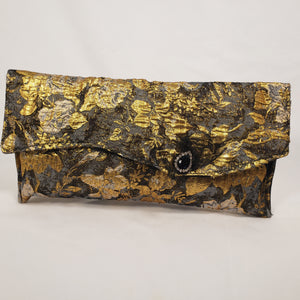 METALLIC BLACK & GOLD Brocade Short Brim Hat & Handbag Set