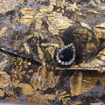 Load image into Gallery viewer, METALLIC BLACK &amp; GOLD Brocade Short Brim Hat &amp; Handbag Set
