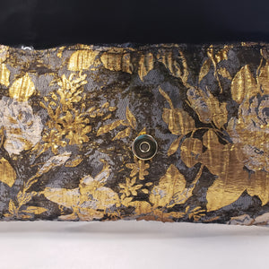 METALLIC BLACK & GOLD Brocade Short Brim Hat & Handbag Set