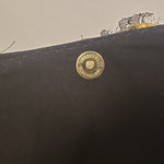 Load image into Gallery viewer, METALLIC BLACK &amp; GOLD Brocade Short Brim Hat &amp; Handbag Set
