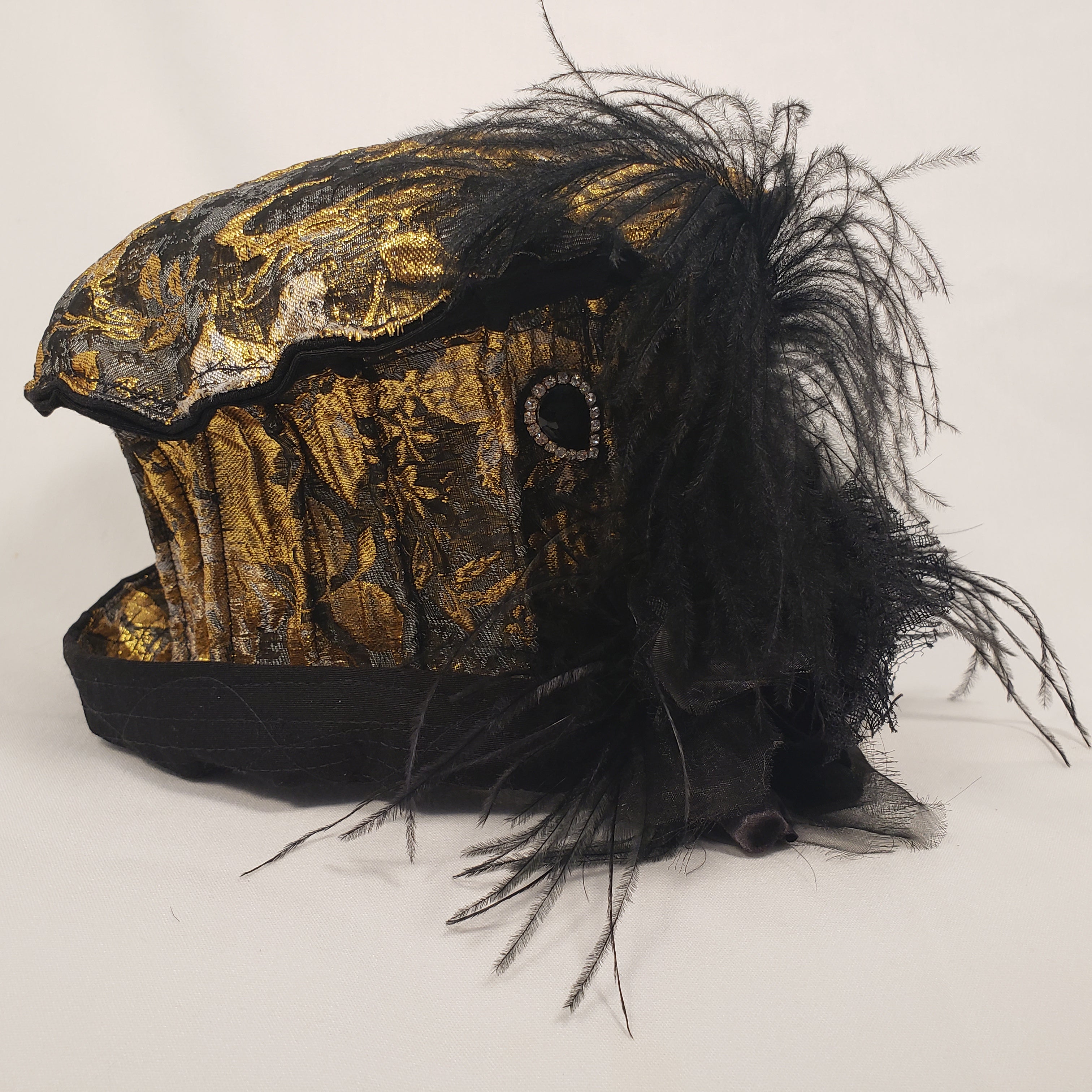 METALLIC BLACK & GOLD Brocade Short Brim Hat & Handbag Set