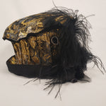 Load image into Gallery viewer, METALLIC BLACK &amp; GOLD Brocade Short Brim Hat &amp; Handbag Set
