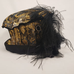 METALLIC BLACK & GOLD Brocade Short Brim Hat & Handbag Set