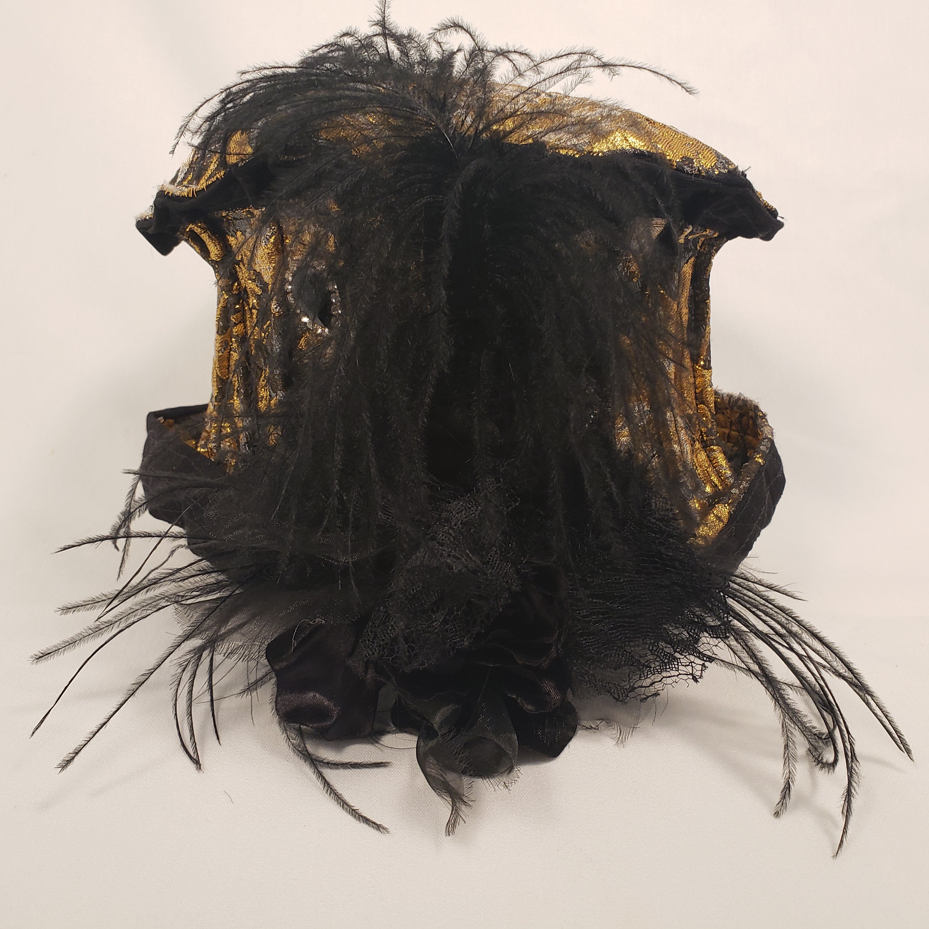 METALLIC BLACK & GOLD Brocade Short Brim Hat & Handbag Set