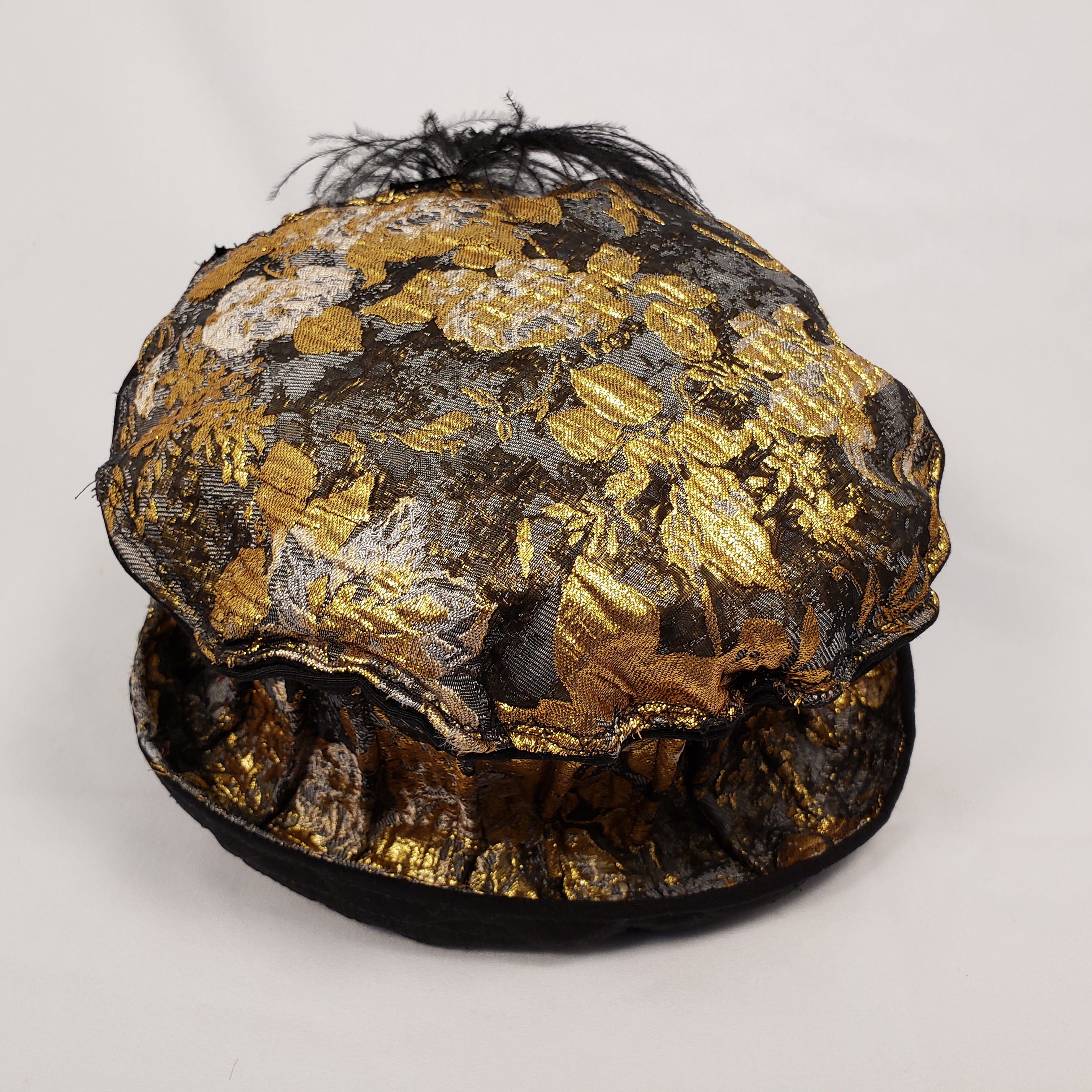 METALLIC BLACK & GOLD Brocade Short Brim Hat & Handbag Set