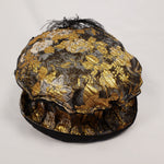 Load image into Gallery viewer, METALLIC BLACK &amp; GOLD Brocade Short Brim Hat &amp; Handbag Set
