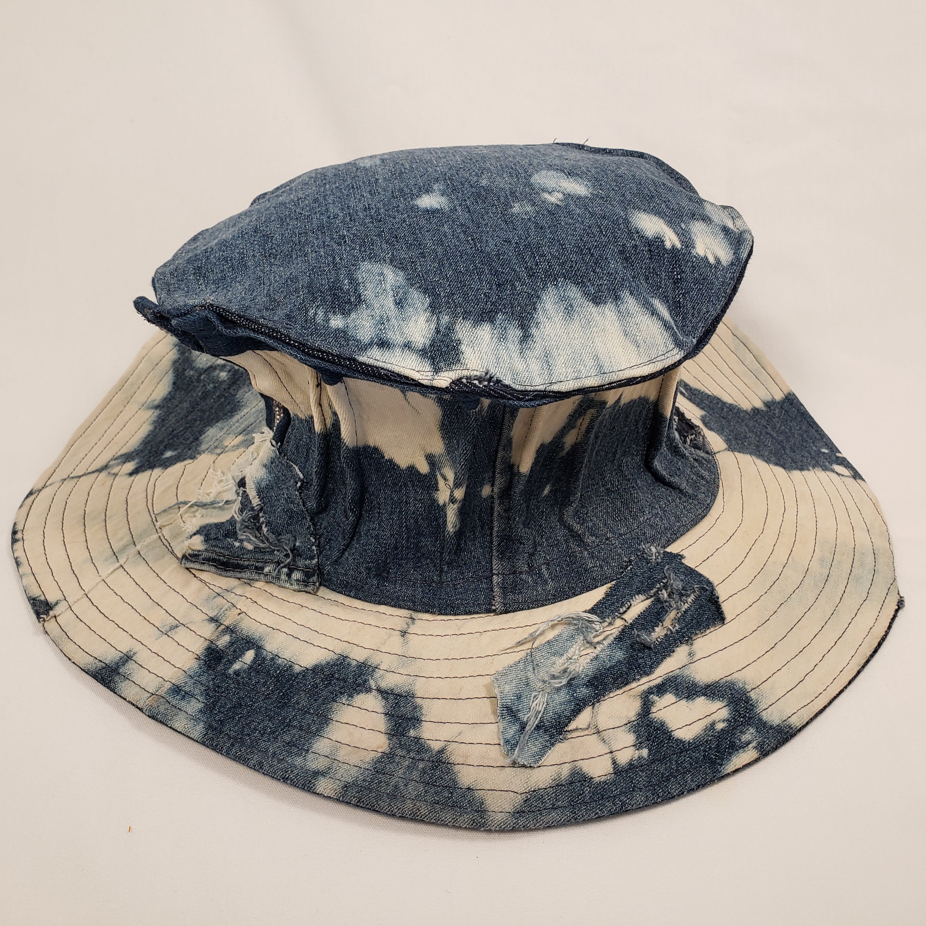 ACID WASHED DENIM Handmade Wide Brim Hat