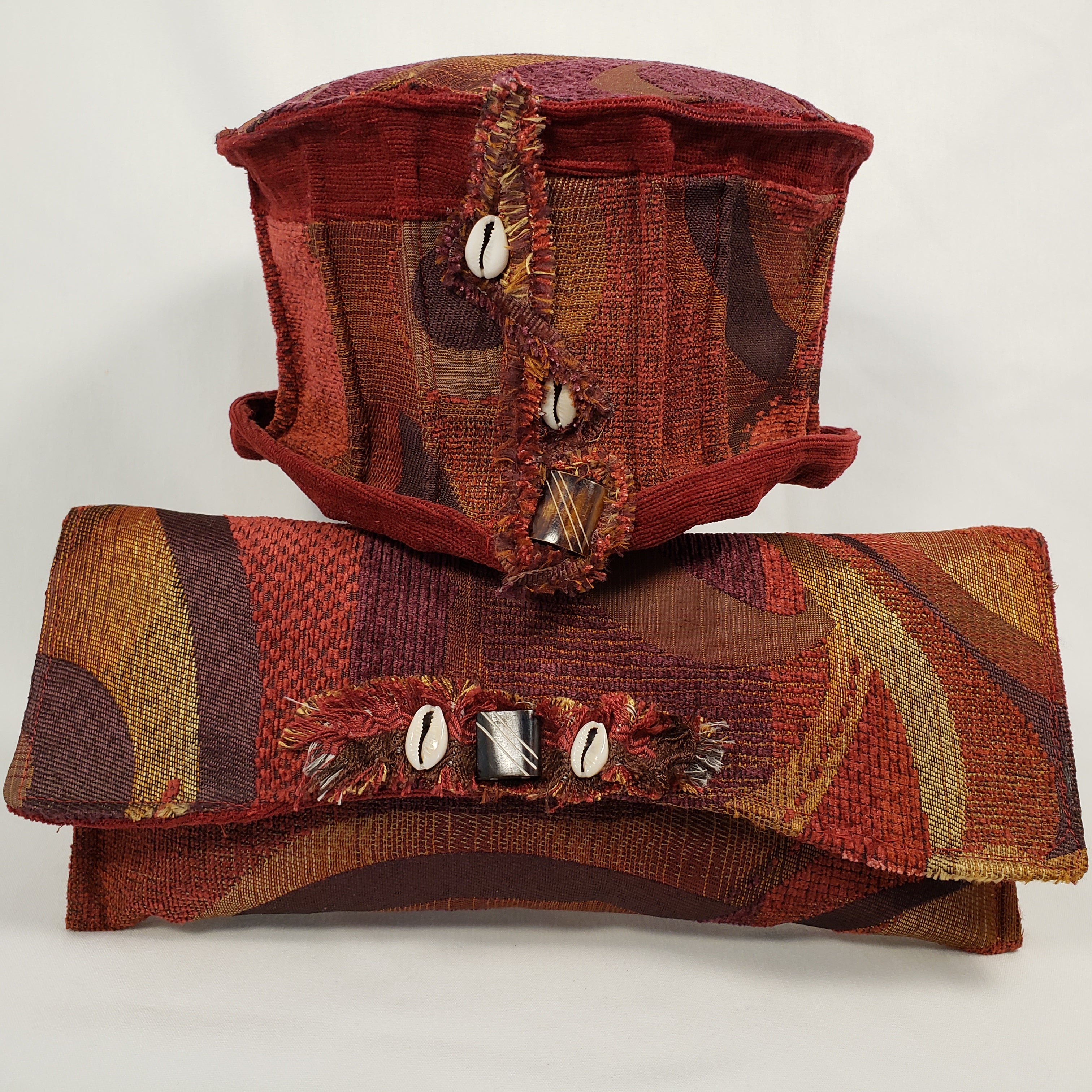 CRANBERRY & PURPLE Handmade Short Brim Hat & Handbag Set