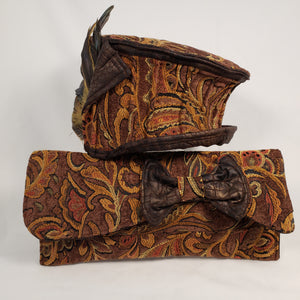 Brown & Mustard Handmade Short Brim Hat & Handbag Set