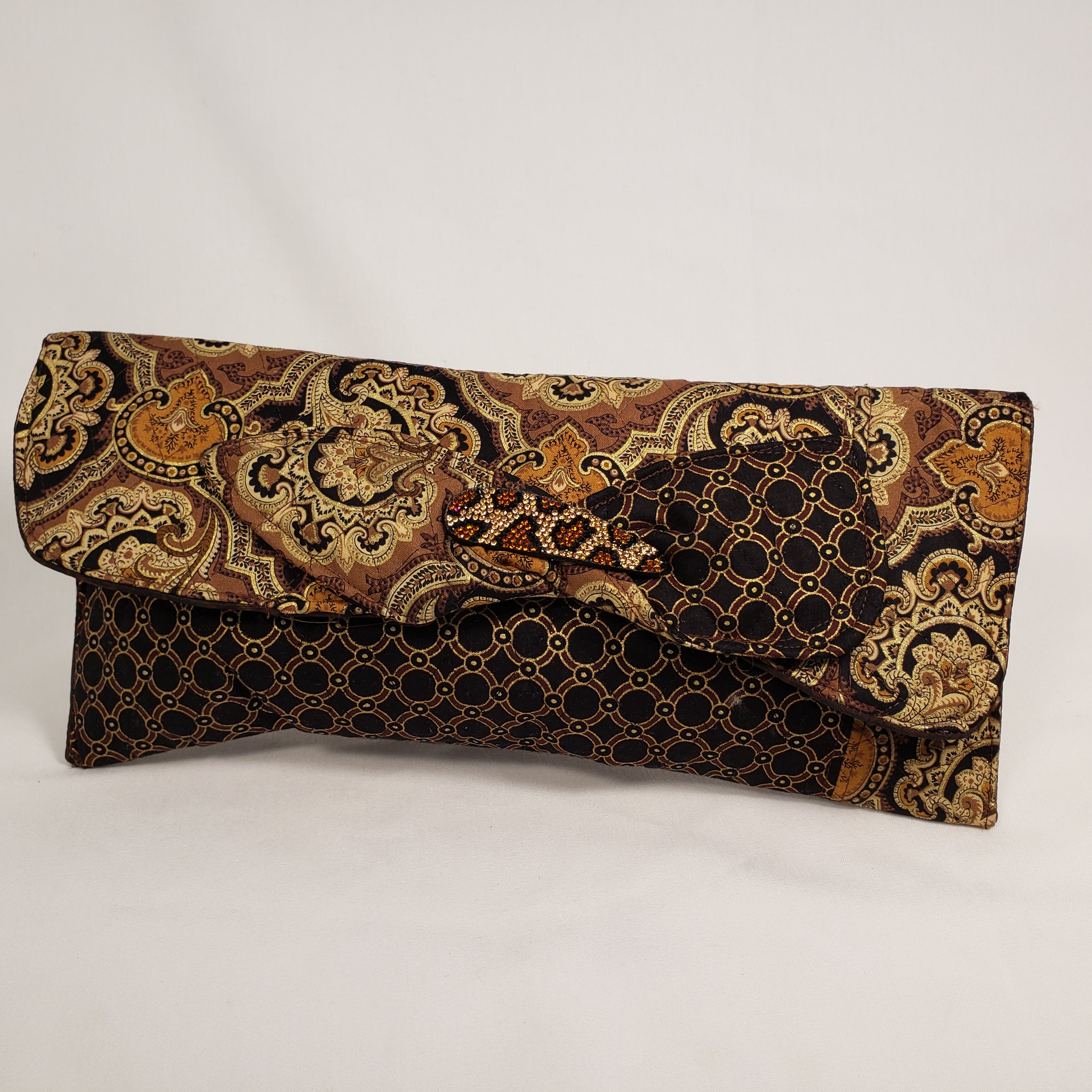 BLACK & GOLD Handmade Brocade Short Brim Hat & Handbag Set
