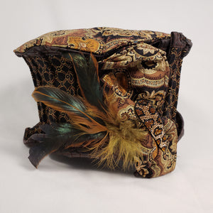 BLACK & GOLD Handmade Brocade Short Brim Hat & Handbag Set