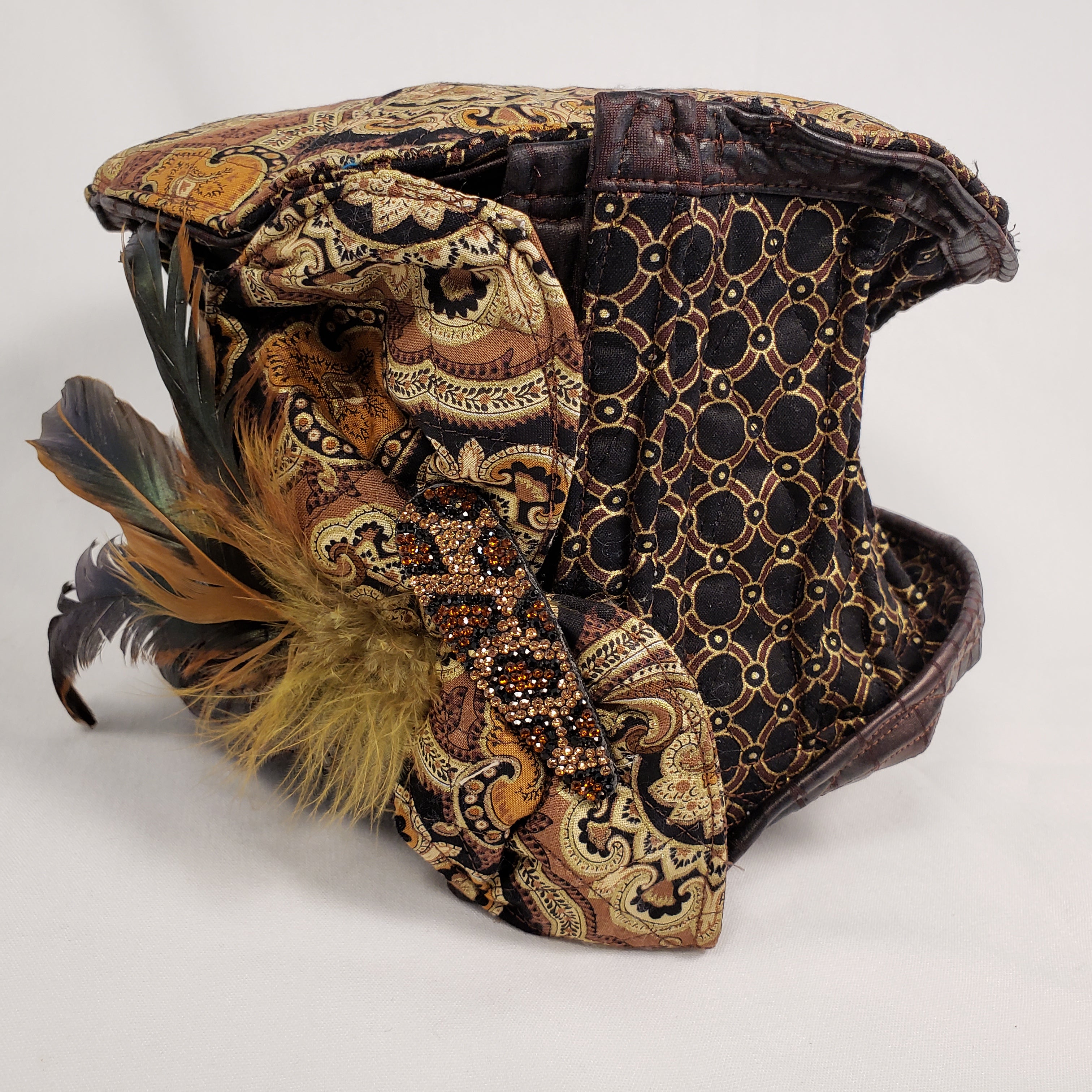 BLACK & GOLD Handmade Brocade Short Brim Hat & Handbag Set