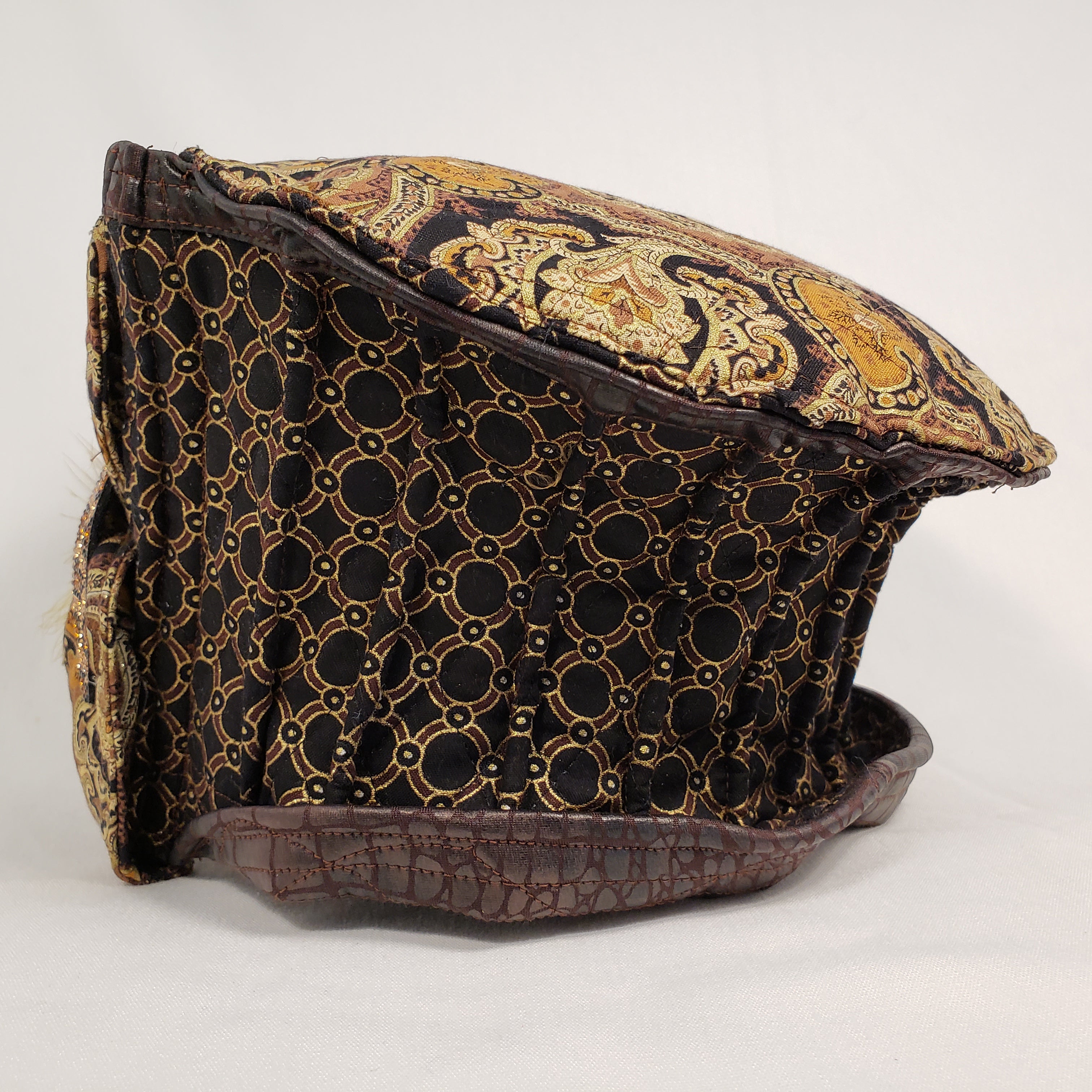 BLACK & GOLD Handmade Brocade Short Brim Hat & Handbag Set