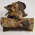 Load image into Gallery viewer, BLACK &amp; GOLD Handmade Brocade Short Brim Hat &amp; Handbag Set
