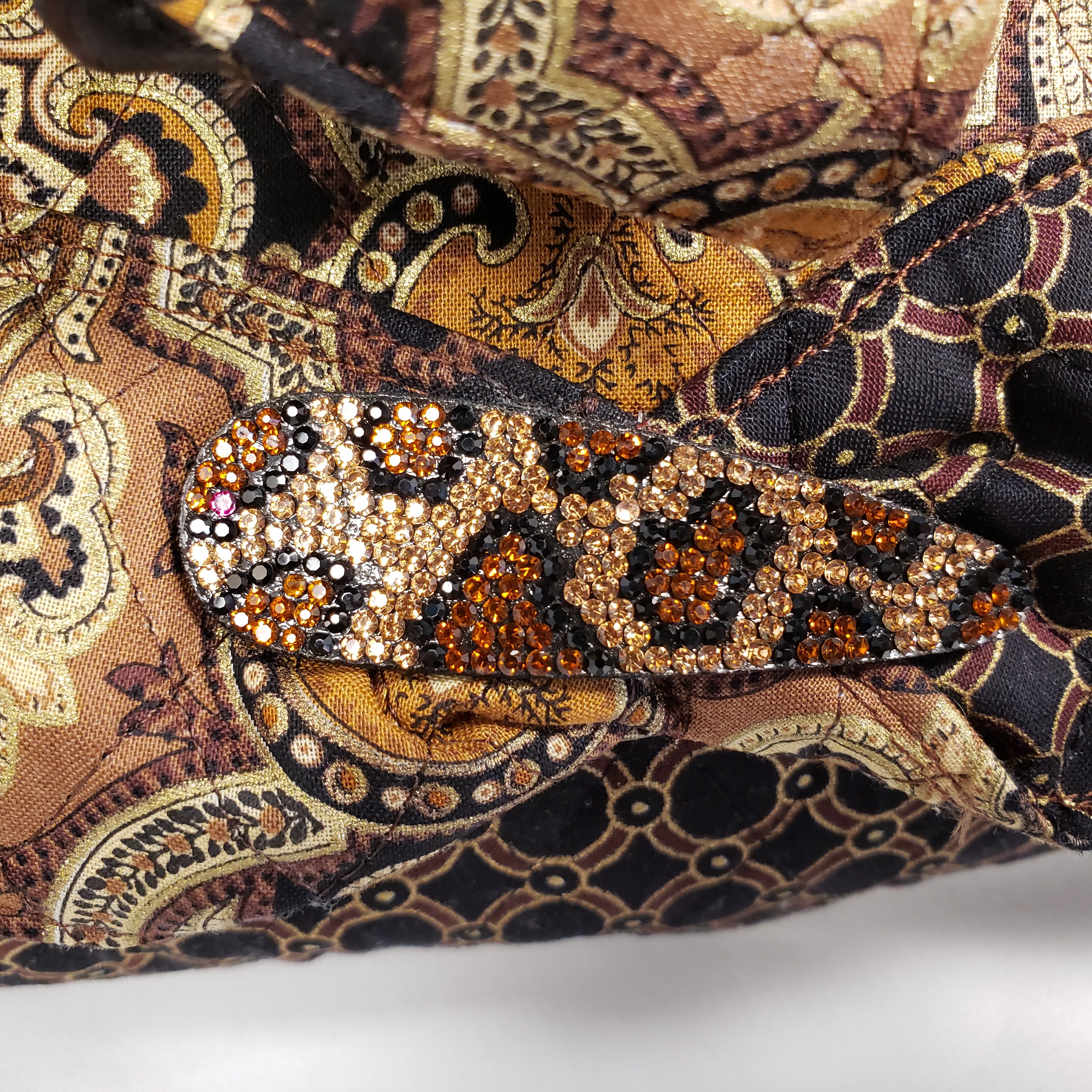 BLACK & GOLD Handmade Brocade Short Brim Hat & Handbag Set