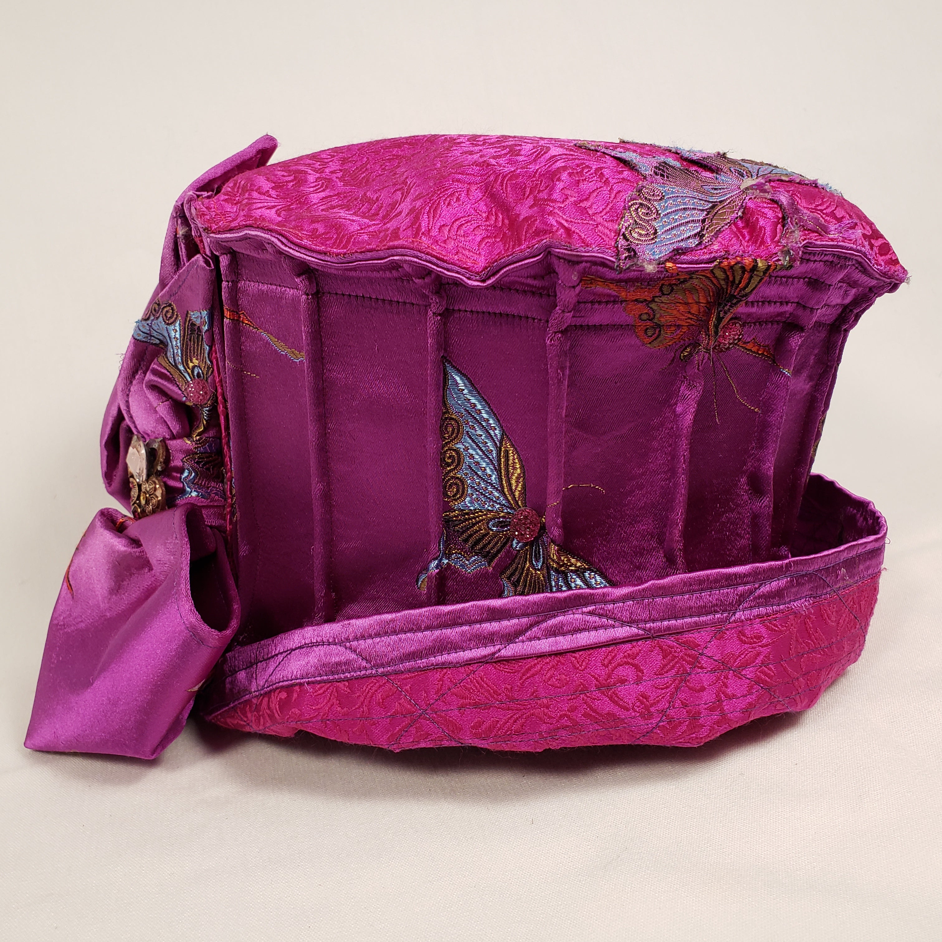 BUTTERFLY MAGENTA Handmade Brocade Short Brim Hat