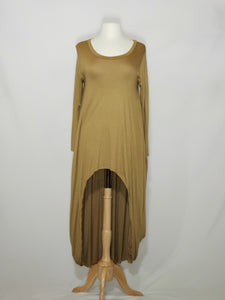 Long Sleeve High Low - Camel Brown/ Gold w/ pockets