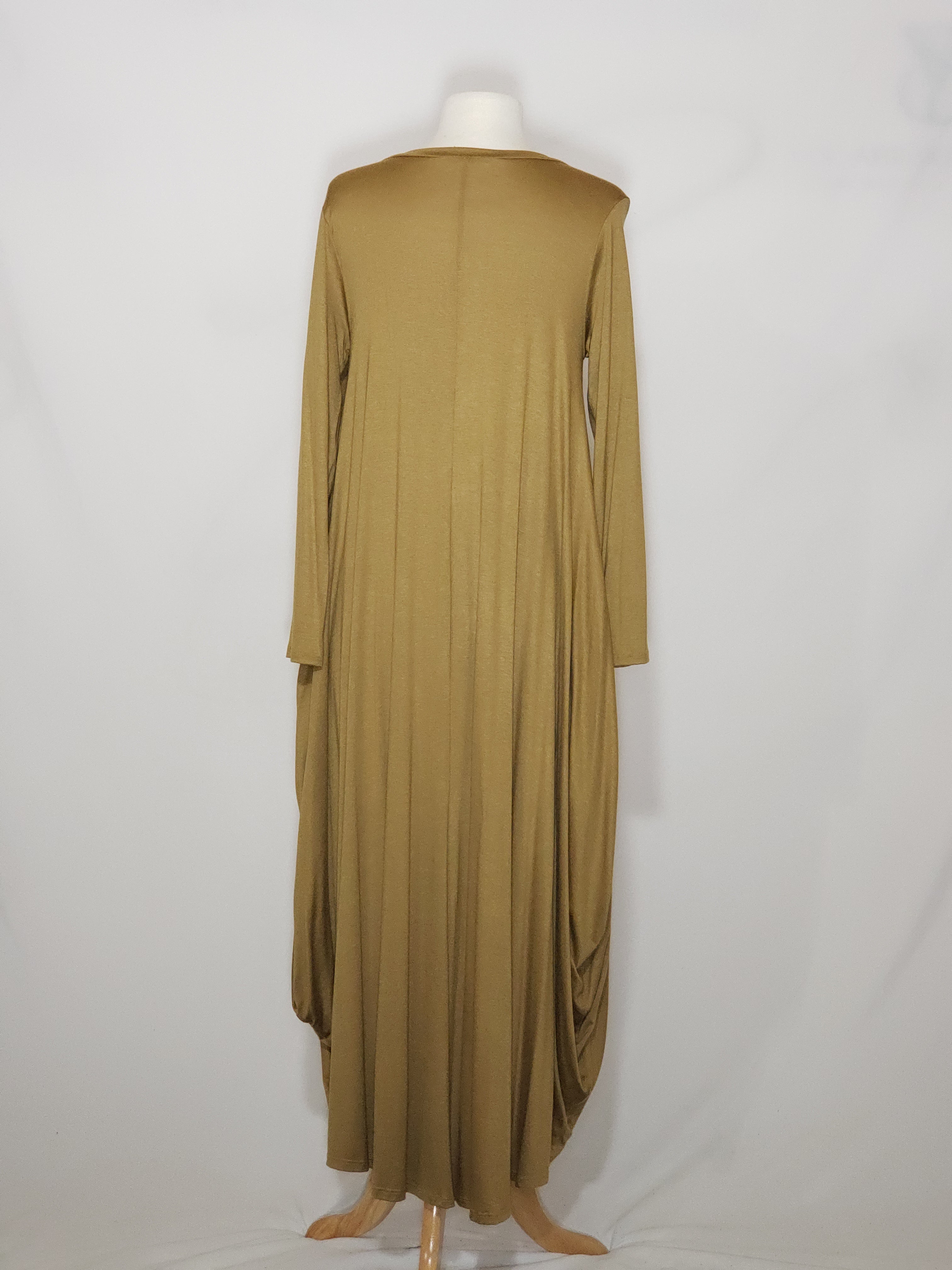 Long Sleeve High Low - Camel Brown/ Gold w/ pockets