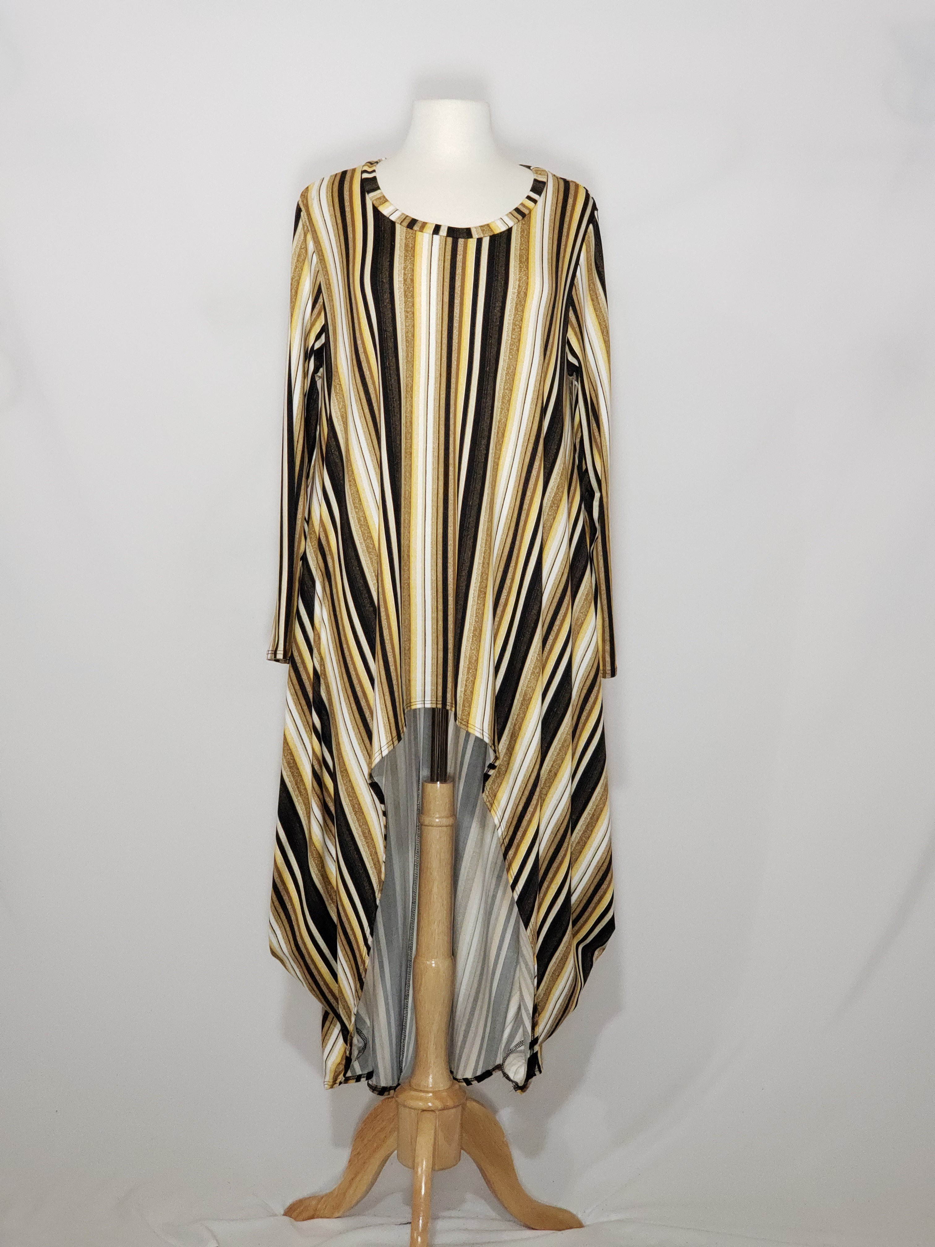 Long Sleeve High Low - Brown Stripes w/ pockets