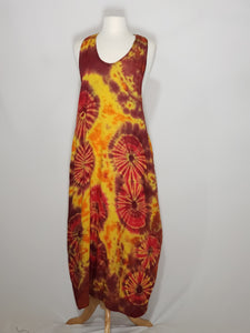 Tie Dye Racer Back Dress- Yellow, Maroon, Red