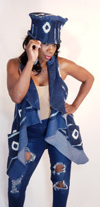 Blue Mud Cloth Hat & Vest Set