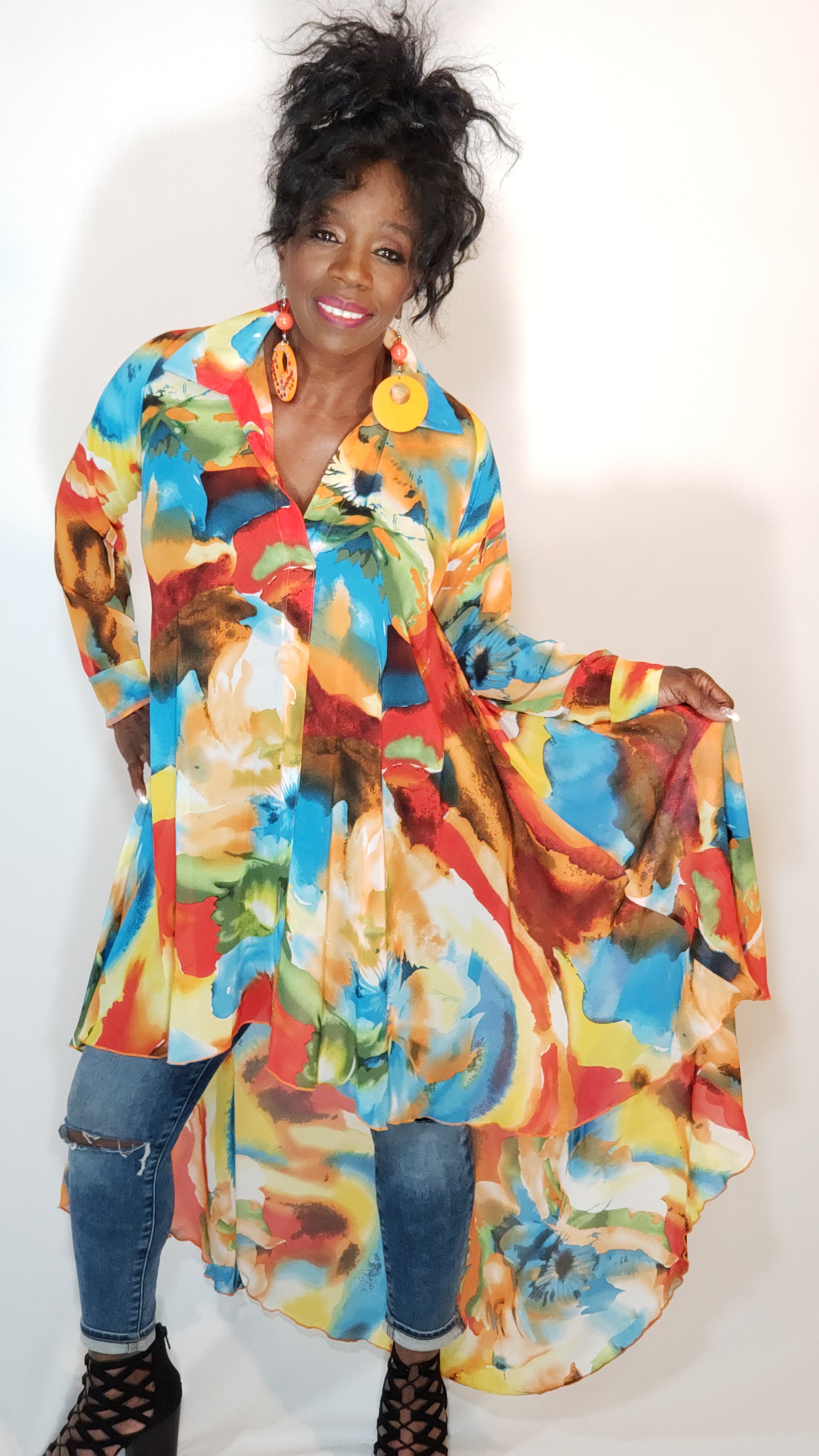 Long Sleeve High Low - Sheer Multi Color