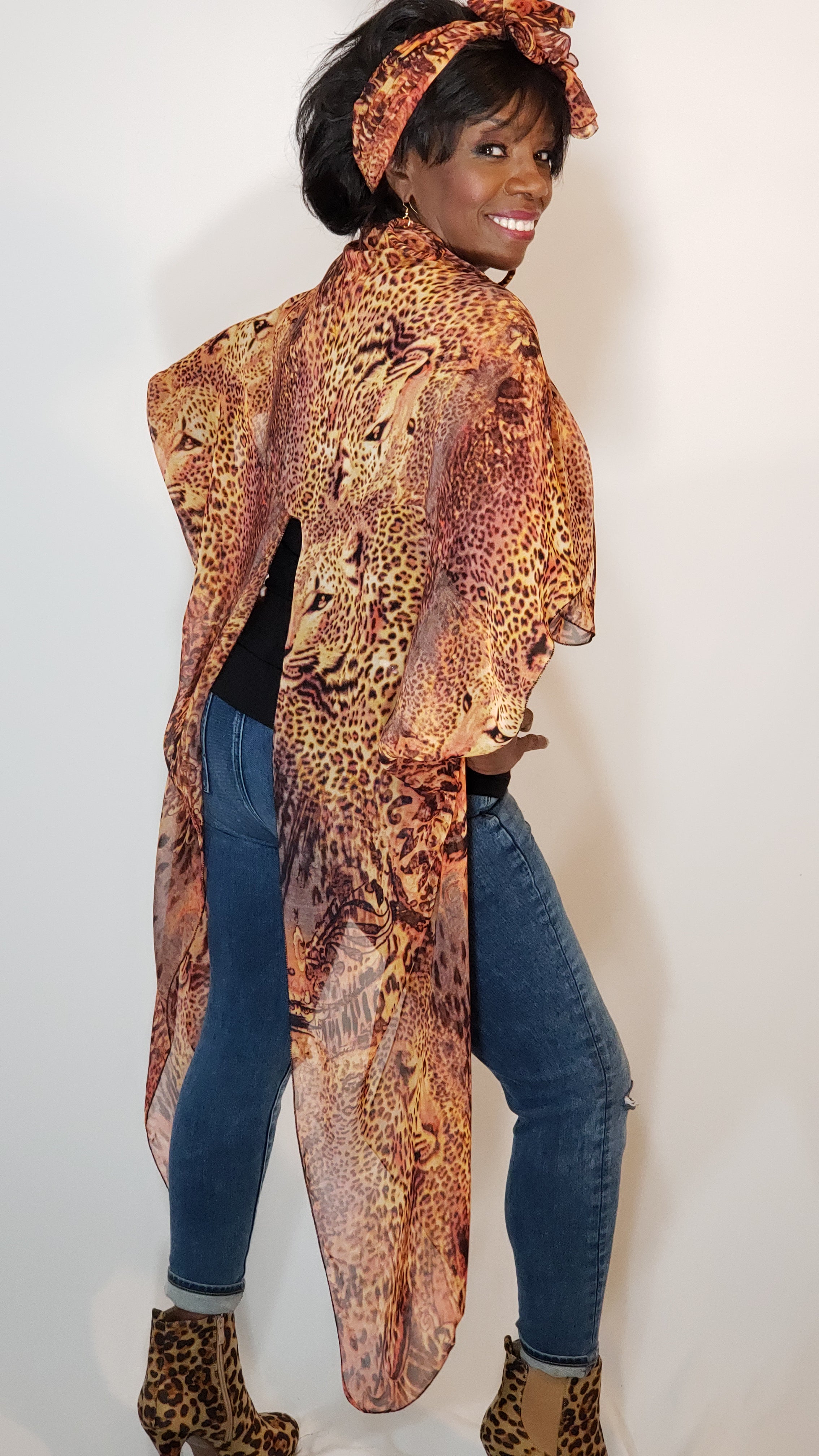 Kimono- Leopard, Brown, Orange