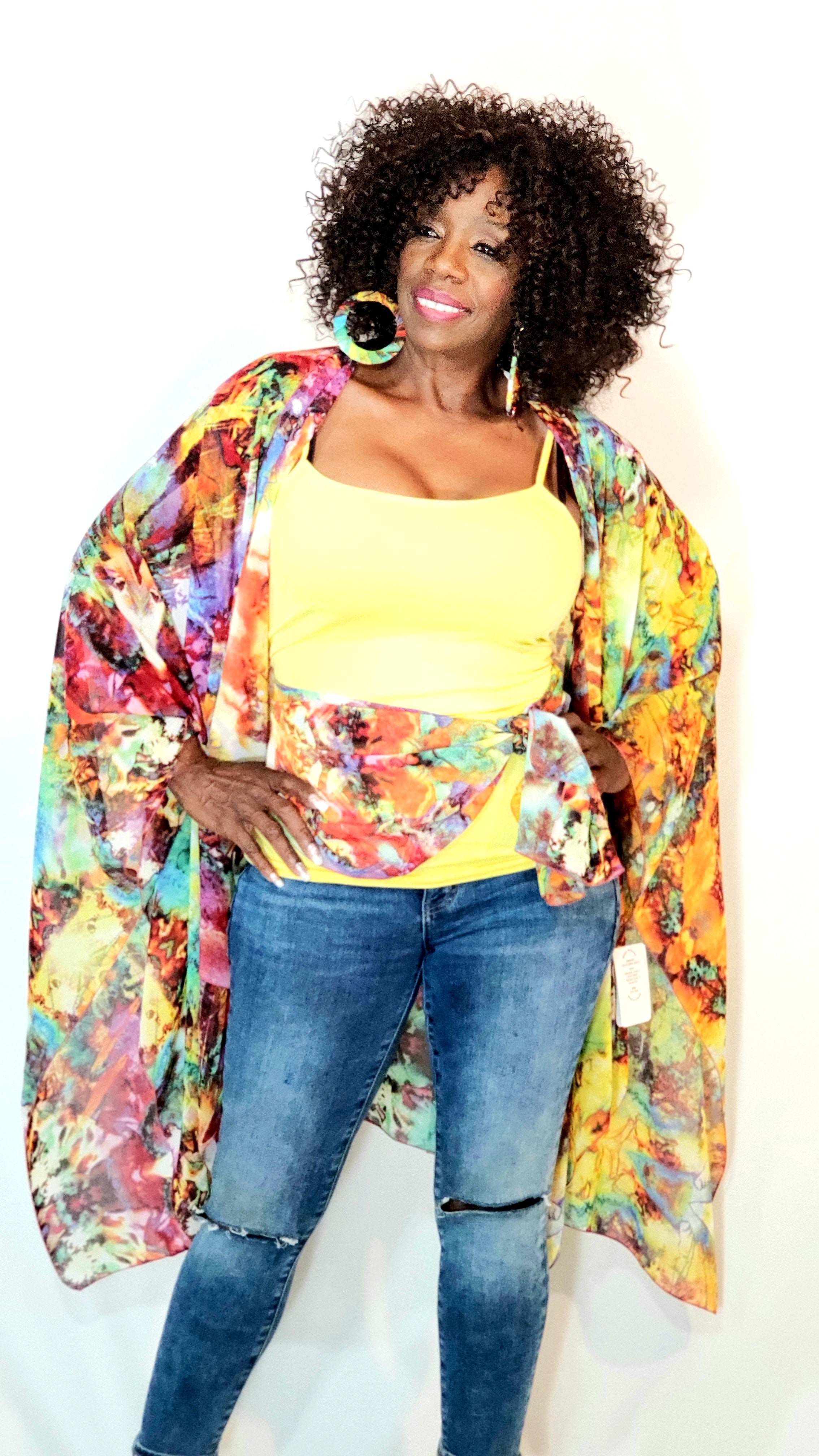 Kimono- Multi-Colored Orange, Purple, Pink, Black, Green