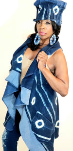 Load image into Gallery viewer, Blue Mud Cloth Hat &amp; Vest Set
