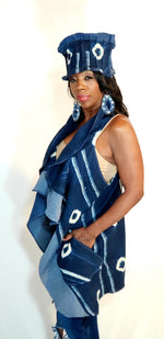 Load image into Gallery viewer, Blue Mud Cloth Hat &amp; Vest Set
