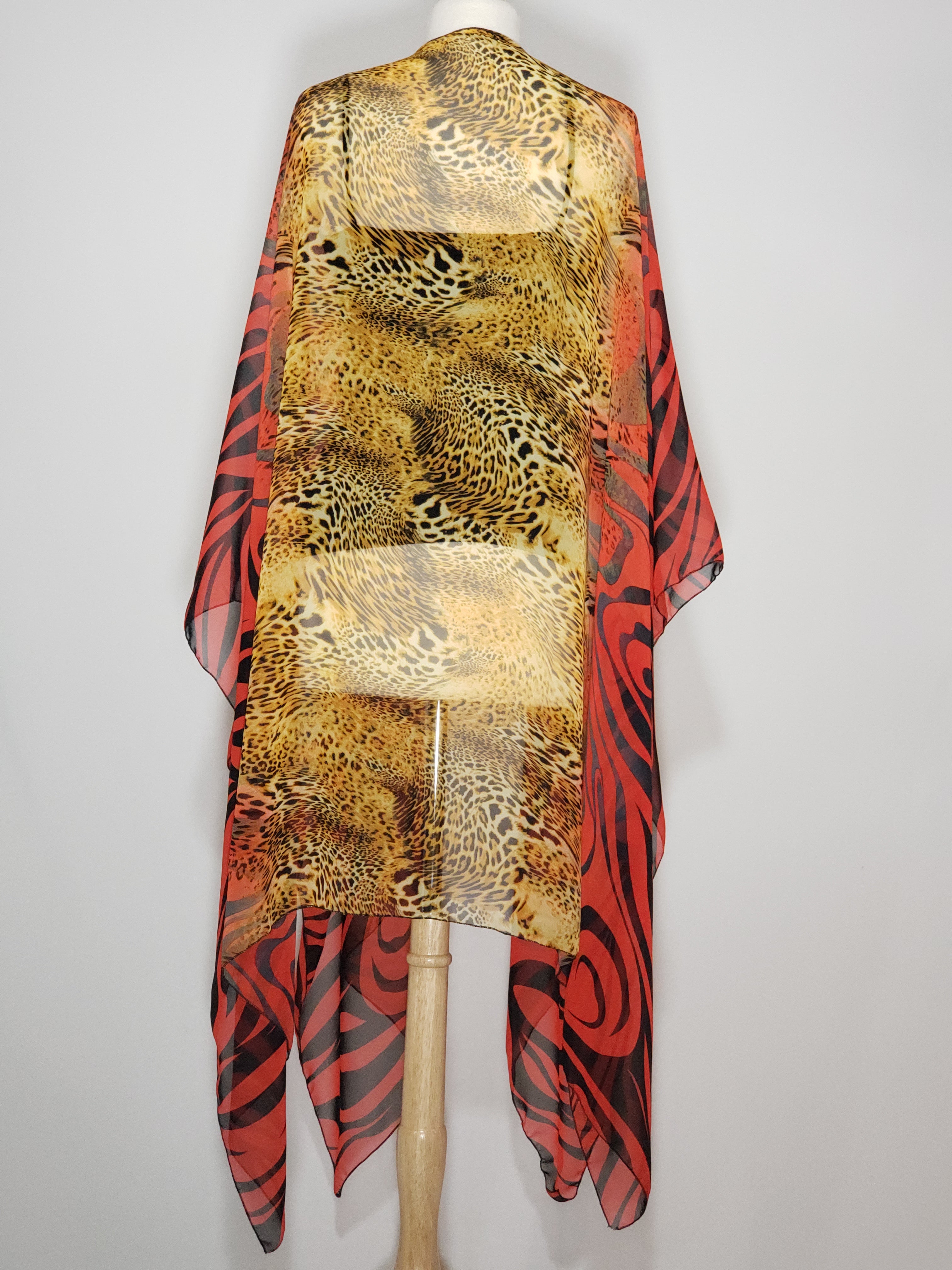 Kimono- Zebra, Red, Brown, Black