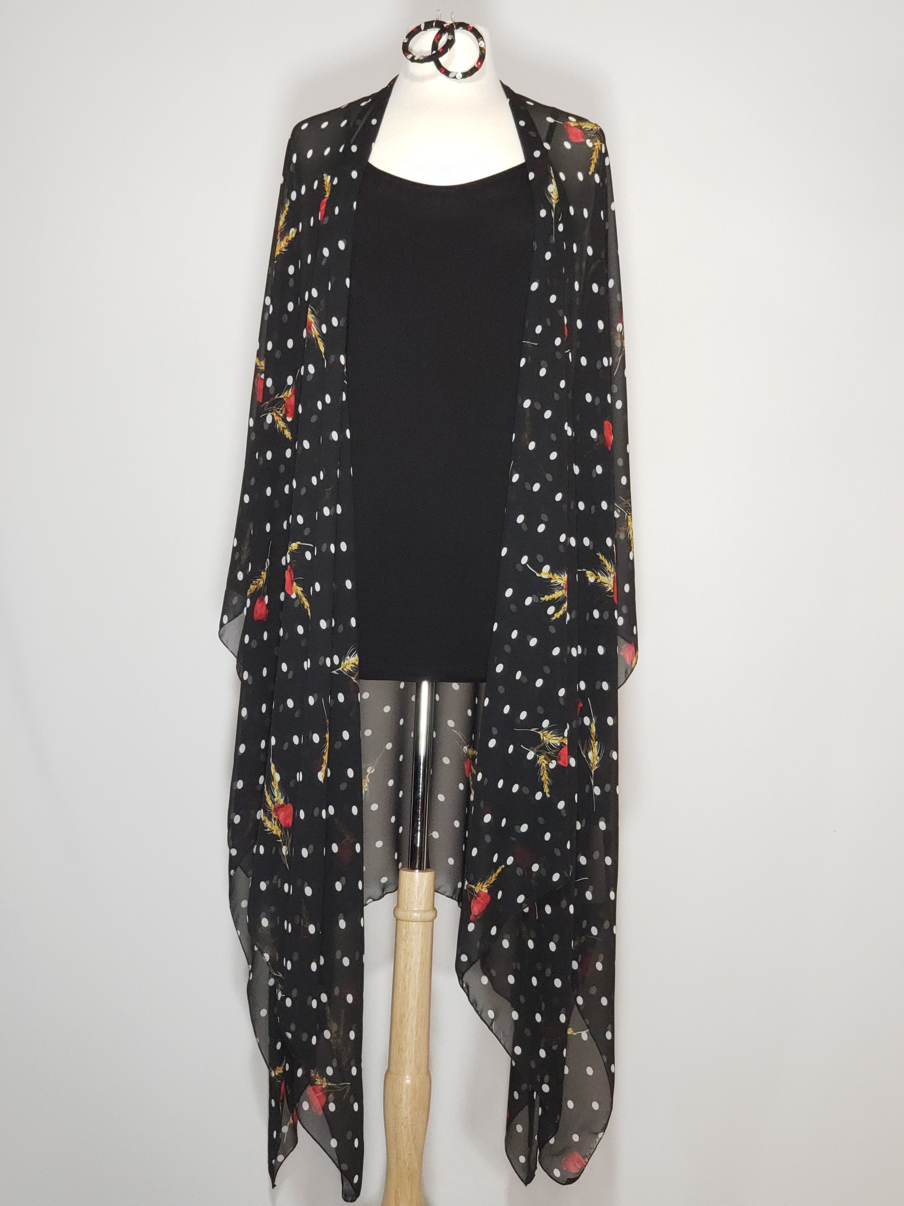 Kimono- Black W/ White Polka Dots