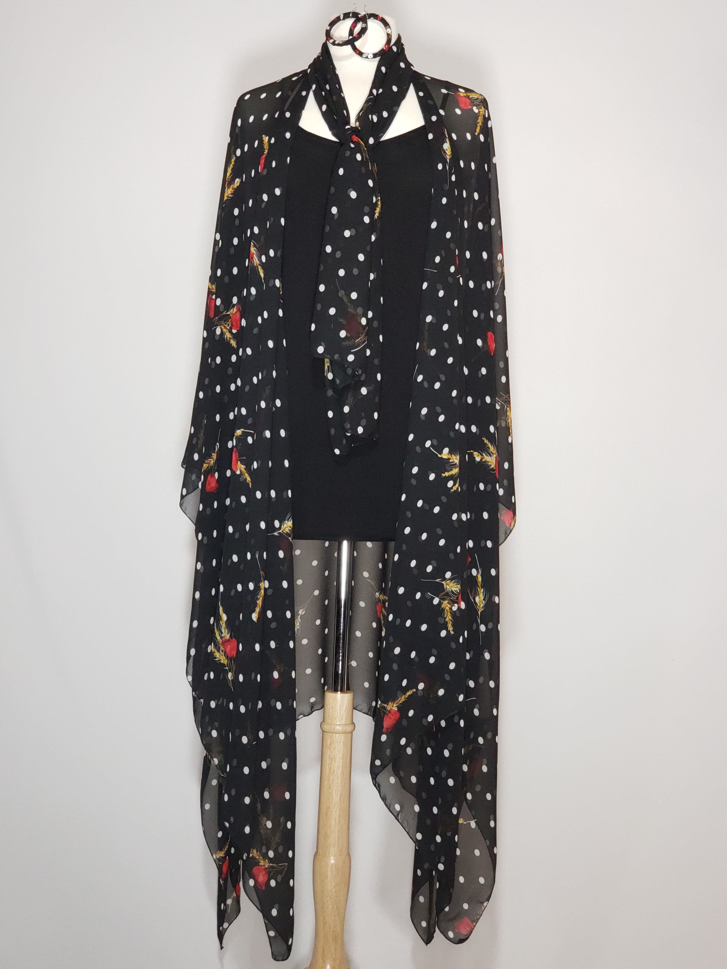 Kimono- Black W/ White Polka Dots